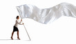 Photo: Businesswoman holding white flag Businesswoman holding white flag
