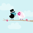 Vector: Birds Groom & Bride Tree Retro Birds Groom & Bride Tree Retro