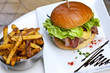 Hamburger, sandwich, fast food, pain, viande, frites