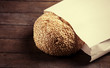 Delicious bread on a wood table
