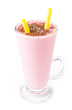Blended fruit strawberry smoothie with creamy yoghurt on white b