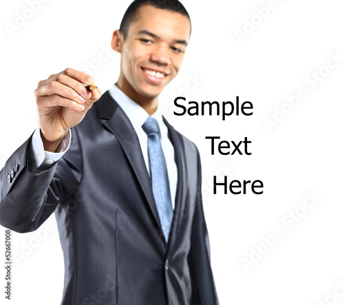 Photo: Businessman writing, drawing on the screen Businessman writing, drawing on the screen