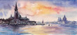 Venice,Italy at sunset.Picture created with watercolors.