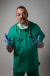 Portrait of a young physician shouting