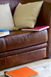 Couch, pillows and books
