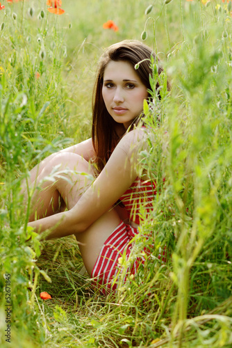 Photo: girl resting in field girl resting in field