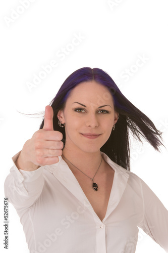 Photo: Pleased businesswoman giving a thumbs up Pleased businesswoman giving a thumbs up