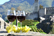 Pair of wineglasses and grapes. Bellinzona, Switzerland