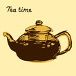 Sketched freehand brown teapot on beige background, vector