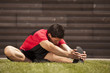 Athlete warming and stretching