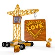 3d render of a popping heart with stars icon with a crane