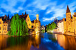 Famous view of Bruges at night