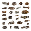 Different metal parts and tools.