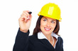 Photo: Engineer woman writing on white backgorund. Engineer woman writing on white backgorund.
