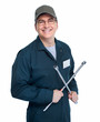 Auto mechanic with a wheel wrench.