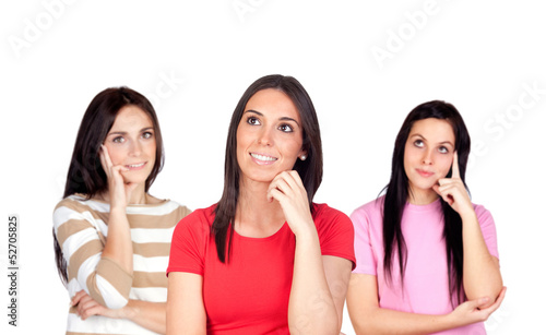 Photo: Three pensive brunette girl Three pensive brunette girl
