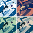 Four seamless texture with silhouettes of different fish