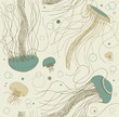 Seamless sandy marine pattern with medusas