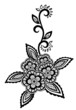 Black-and-white flowers, leaves. design element
