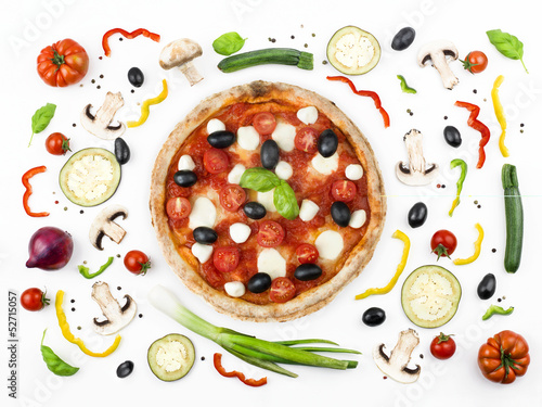 Photo: Italian pizza with its ingredients Italian pizza with its ingredients