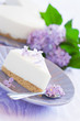 Yogurt cream cake with lilac, selective focus
