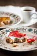 Strawberry butter bitten toast on a beautiful dish