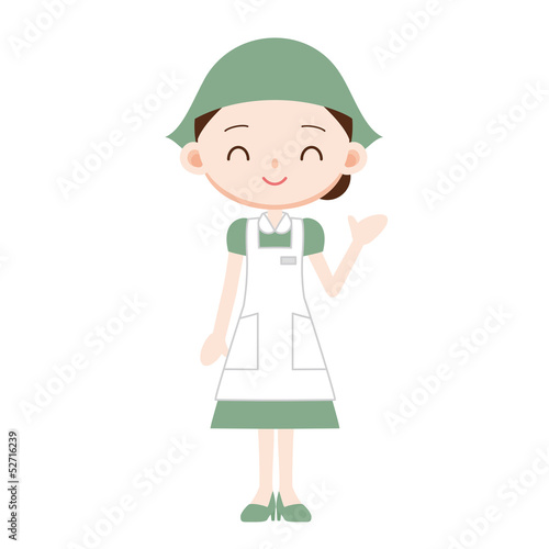 Illustration: 緑の制服の女性販売員 案内 緑の制服の女性販売員 案内