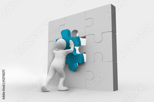 Illustration: Human representation resolving a jigsaw puzzle Human representation resolving a jigsaw puzzle