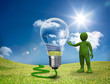 Illustration: Green character showing a light bulb Green character showing a light bulb