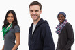 Happy stylish young people in a line