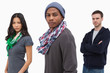 Unsmiling stylish young people in a row