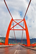 Red bridge over the fjord. The picture was taken Fisheye lens