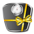 Bathroom scale with tape measure bow