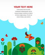Vector: abstract garden with flowers , butterflies and birds abstract garden with flowers , butterflies and birds