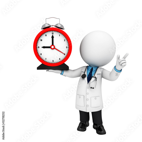 Illustration: 3d white people as doctor with clock 3d white people as doctor with clock