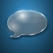 Speech bubble from glass on blue striped background