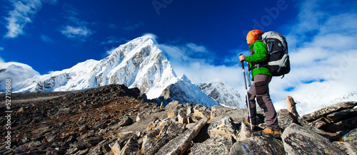 Photo: Hiking in Khumbu walley in Himalayas mountains Hiking in Khumbu walley in Himalayas mountains