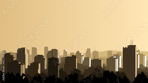 Vector: Illustration of big city at sunset. Illustration of big city at sunset.