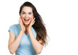 Surprised attractive woman looking at camera.