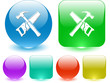 Hand saw and hammer. Vector interface element.