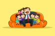 vector illustration of father with kid sitting in sofa