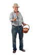 a farmer man holds eggs