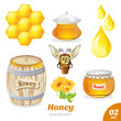 Set of honey, honeycomb, bee, a barrel of honey