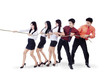 Business teamwork pull chain - isolated