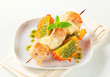 Photo: Chicken and aubergine skewer with pesto and horned melon Chicken and aubergine skewer with pesto and horned melon