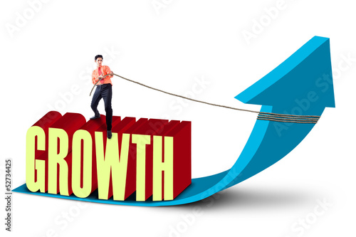 Illustration: Businessman pull growth graph - isolated Businessman pull growth graph - isolated