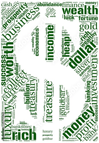 Vector: Word cloud in a shape of dollar with money terms Word cloud in a shape of dollar with money terms