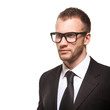 Photo: businessmanman in black suit and glasses businessmanman in black suit and glasses