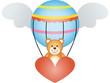 Teddy bear in a hot air balloon with angel wings
