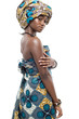 African fashion model on white background.